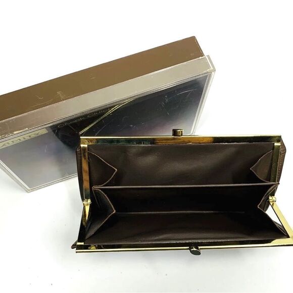 Amity Vintage Brown Cowhide Leather Clutch Checkbook Wallet Boxed - Picture 4 of 6